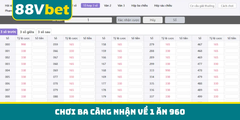 Chơi ba càng nhận về 1 ăn 960