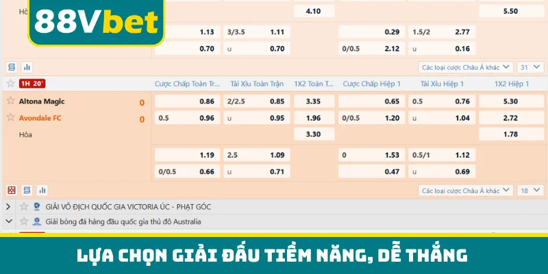 Lựa chọn giải đấu tiềm năng, dễ thắng