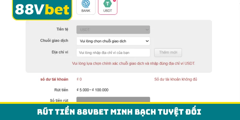 Rút tiền 88VBET minh bạch tuyệt đối